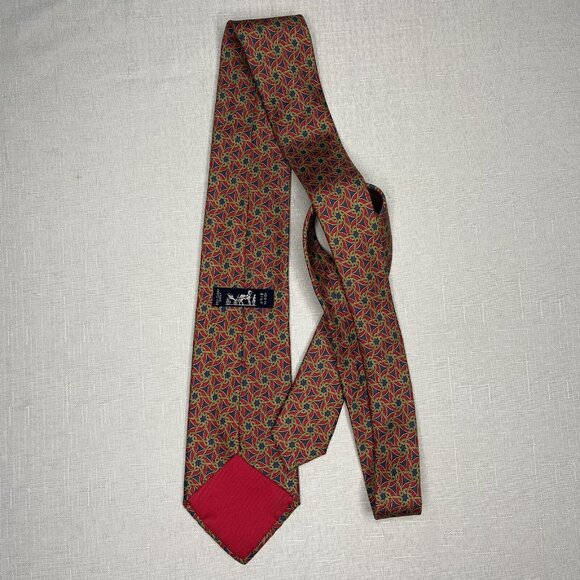 HERMES Blue Red Silk Graphic Neck Tie - Picture 2 of 6